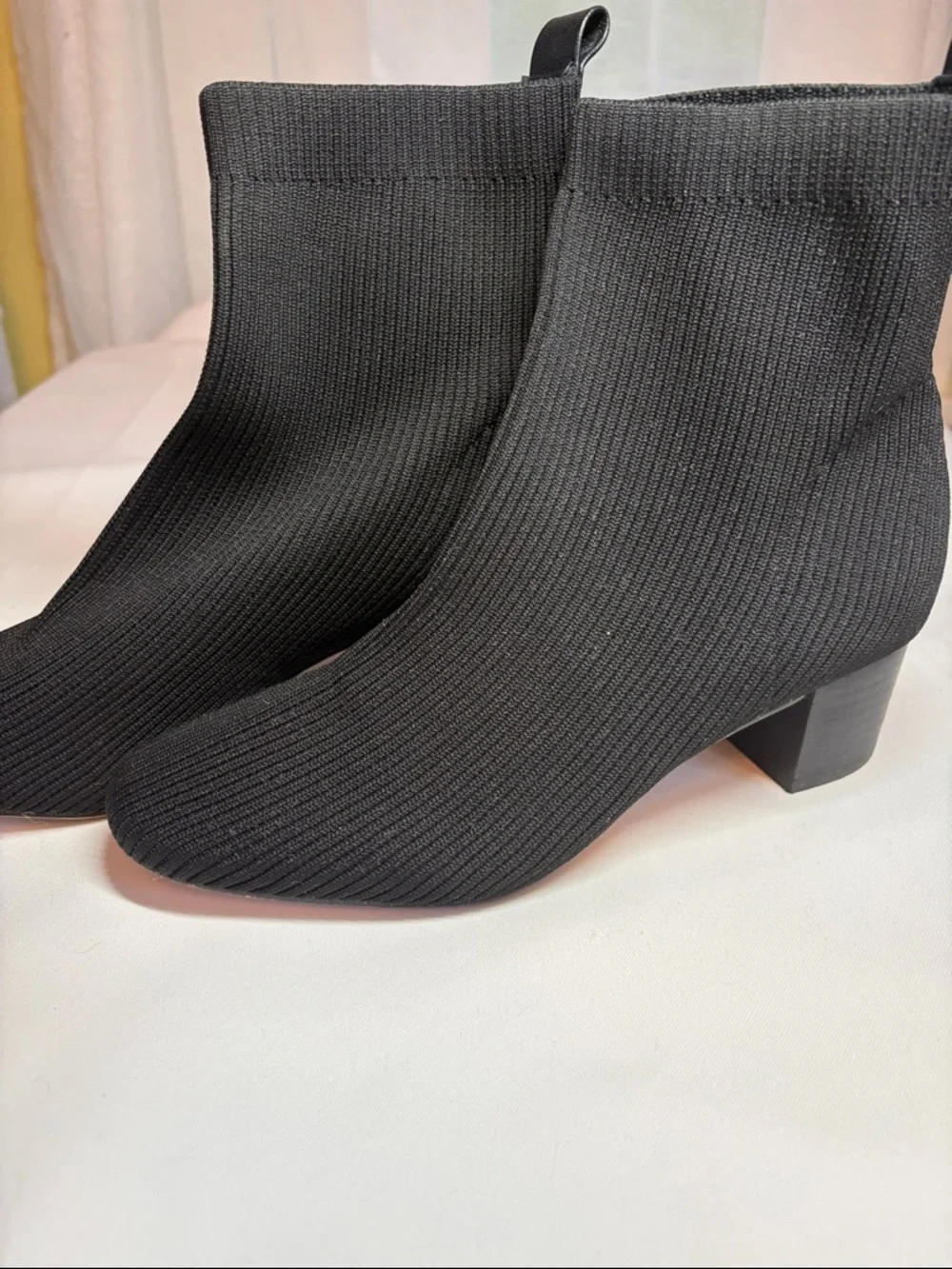 Joie Black Textile Ribbed Knit Ankle Boots Size 7.5
